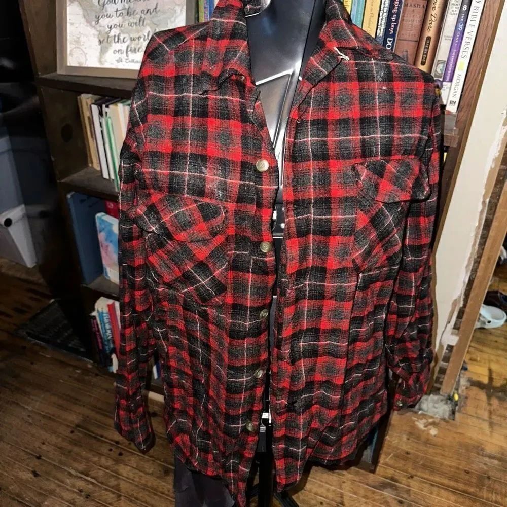Pendleton 90’s vintage virgin wool red tartan plaid button down shirt